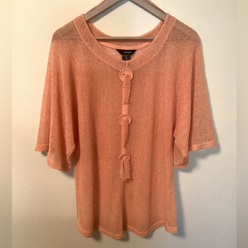 Ali Miles women’s L light sequin coral orange mesh vacation resort swim coverup
